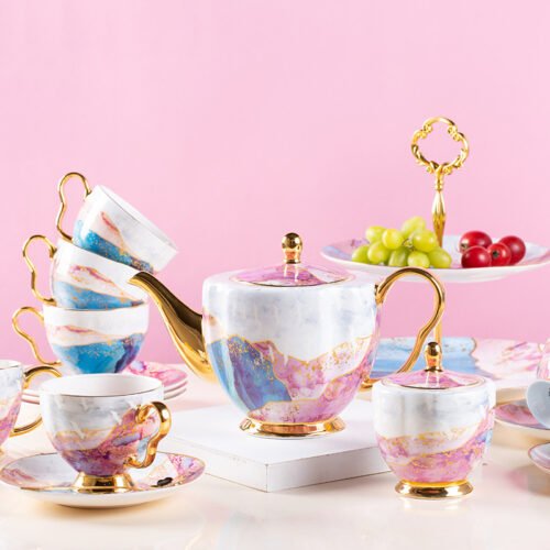 Red Crane Teapot Coffee Cup Tea Set