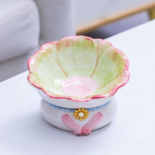 Ceramic Elevated Cat Bowl with Slanted Mouth