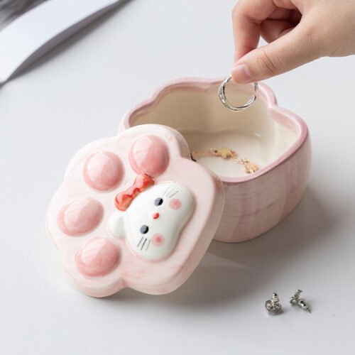 Ceramic cat paw jewelry box with lid