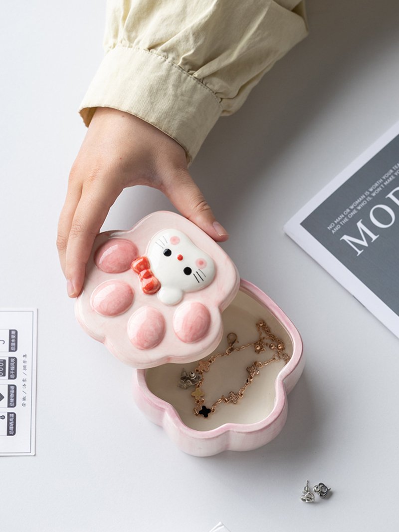 详情图_10 Ceramic cat paw jewelry box with lid - Image 5