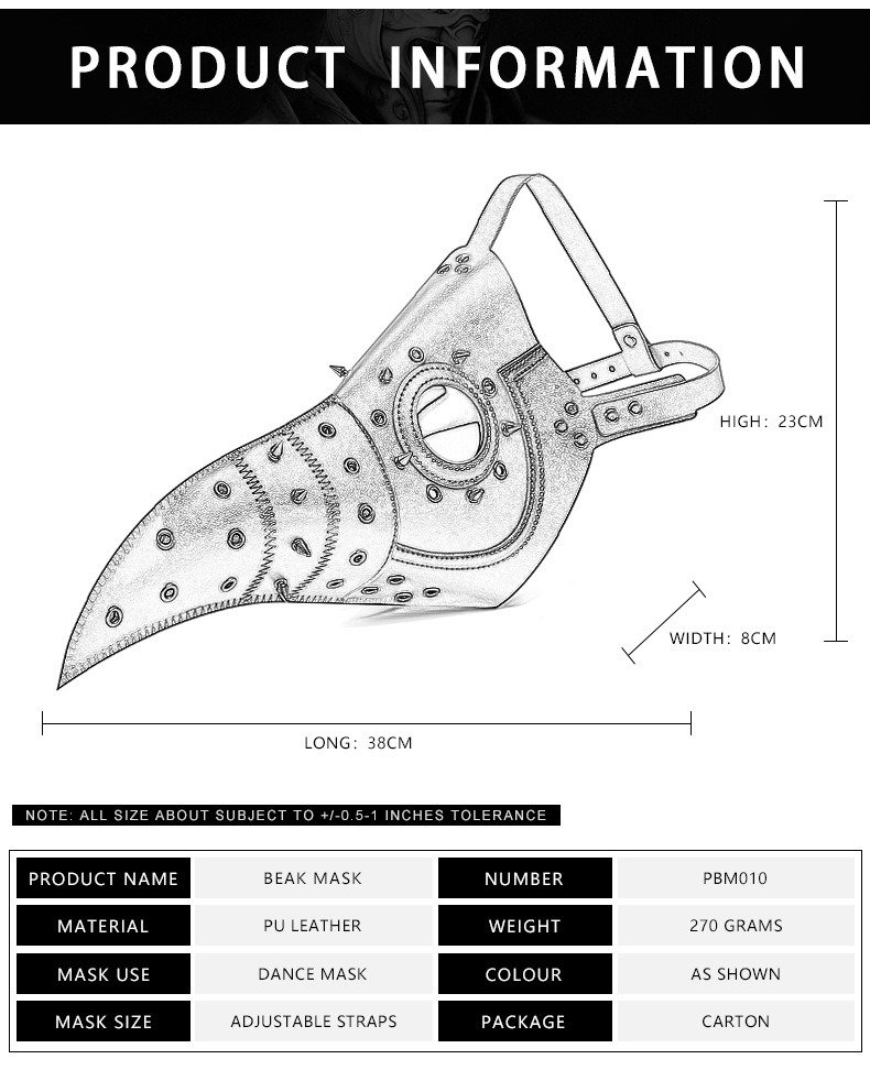 Halloween Steampunk Plague Doctor Beak Medieval Ball Novelty Mask PBM010 pbm010 halloween party mask (1)